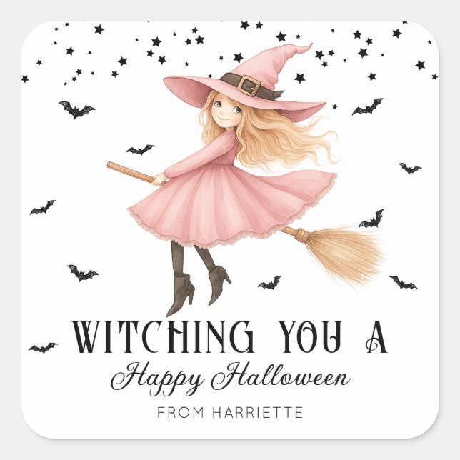 Sticker Carré Une joyeuse sorcière d'Halloween (Devant)
