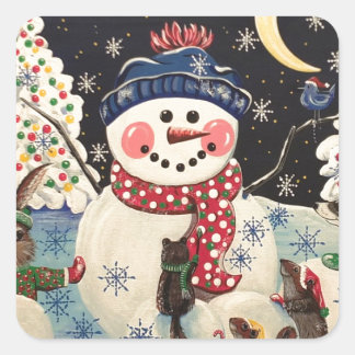 Sticker Carré "Une nuit magique dans la neige"
