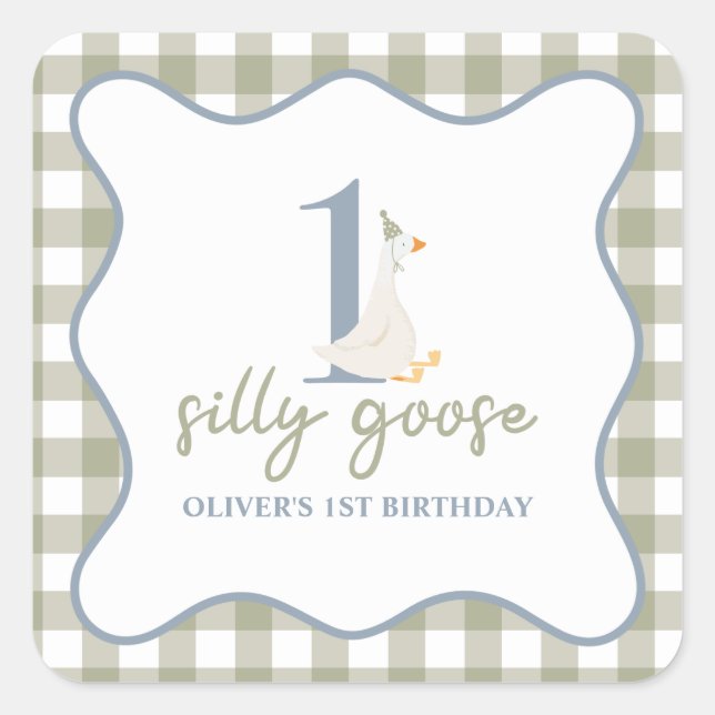 Sticker Carré Une oie soie bleue et verte (Devant)