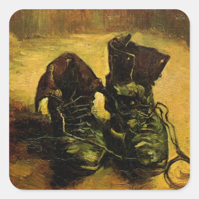 Sticker Carré Une paire de chaussures par Vincent van Gogh (Devant)