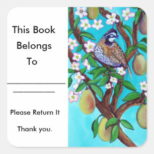 Sticker Carré Une Perdrix Dans Une Plaque De Livre D'Arbre À Poi