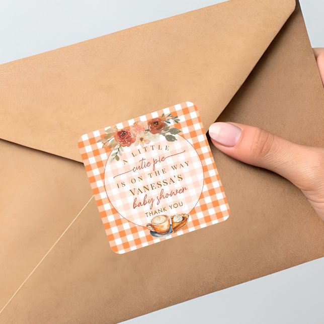 Sticker Carré Une Petite Cutie Pie Floral Automne Baby shower À  (Créateur téléchargé)