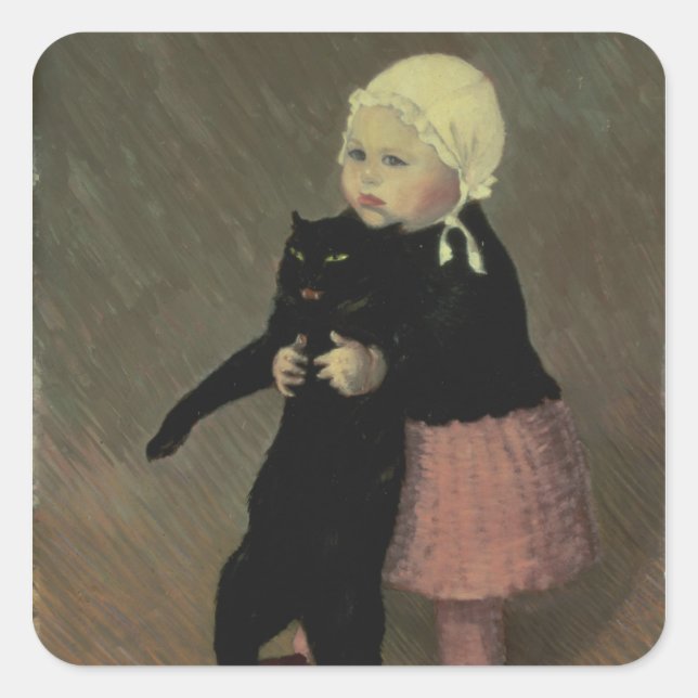 Sticker Carré Une petite fille avec un chat, 1889 (Devant)