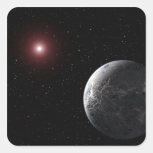 Sticker Carré Une planète glacée/rocheuse orbitant autour d'un
