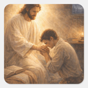 Sticker Carré Une prière à genoux avec Jésus