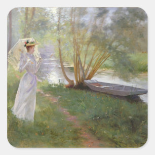 Sticker Carré Une promenade au bord de la rivière, 1890