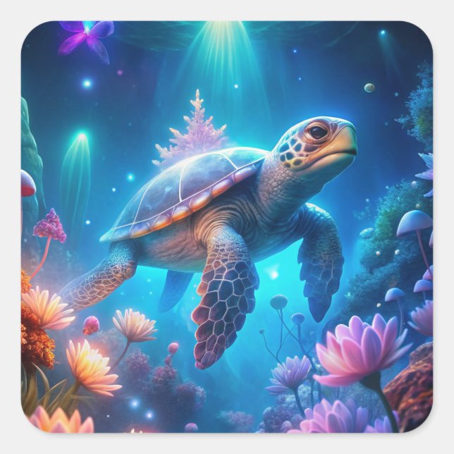 Sticker Carré Une tortue (Devant)