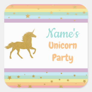 Sticker Carré Unicorn Anniversaire Parties scintillant Fille Enf