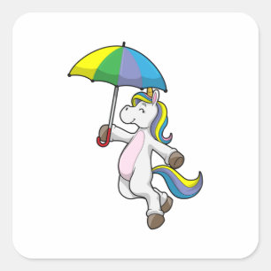 Sticker Carré Unicorn avec Umbrella