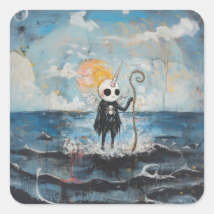Sticker Carré Unicorn Crâne Magique de cuisine Goth Spider AI Ar