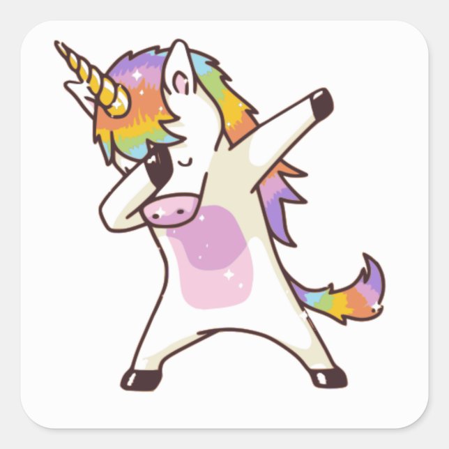 Sticker Carré Unicorn Dabbing, cadeaux pour filles (Devant)