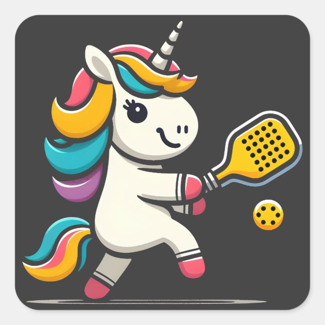 Sticker Carré Unicorn Jouer Pickleball Joueur Lover Enfants Femm (Devant)
