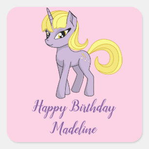 Sticker Carré Unicorn Personnalisé rose Anniversaire serviettes