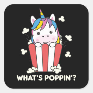 Sticker Carré Unicorn Popcorn Whats Poppin Funny