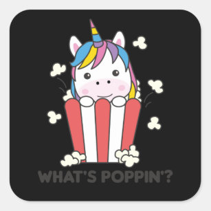 Sticker Carré Unicorn Popcorn Whats Poppin Funny