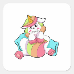 Sticker Carré Unicorn shy with Pillow