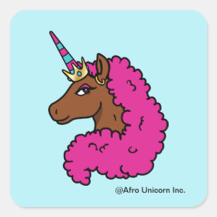 Sticker Carré Unicorne Afro Rose Chaud