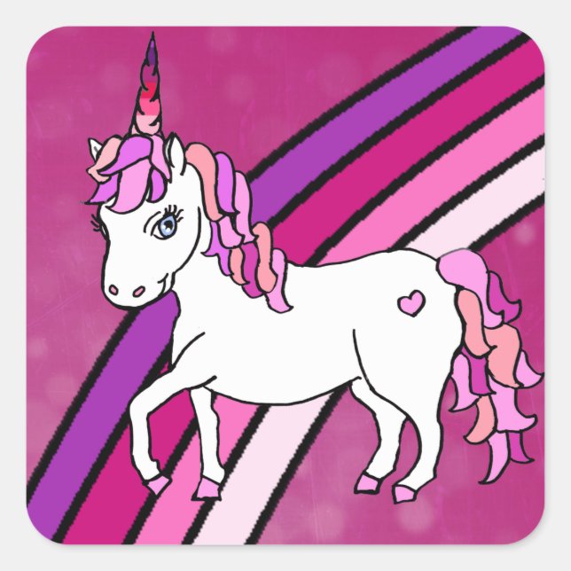 Sticker Carré Unicorne arc-en-ciel (Devant)