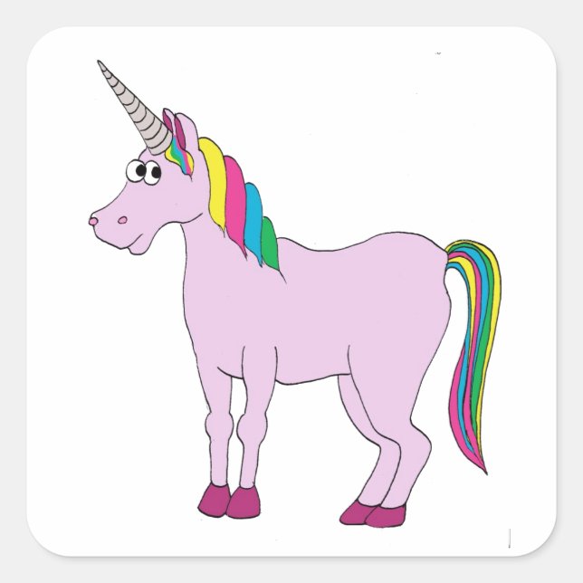 Sticker Carré Unicorne arc-en-ciel (Devant)