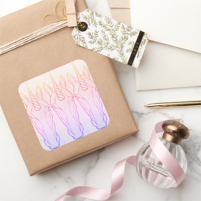 Sticker Carré Unicorne arc-en-ciel (Cadeaux)