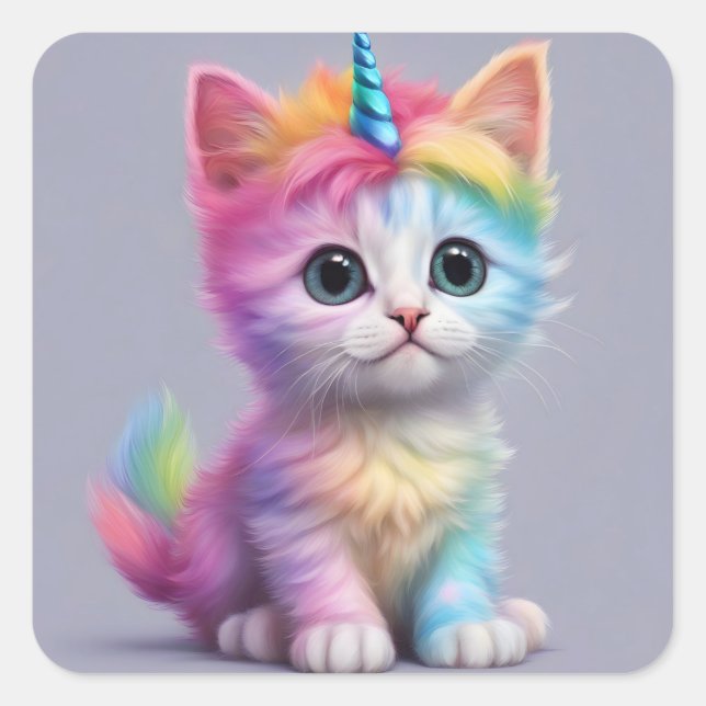 Sticker Carré Unicorne arc-en-ciel Kitten (Devant)