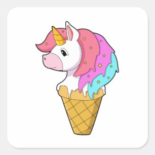 Sticker Carré Unicorne avec crème glacée