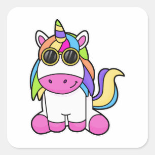 Sticker Carré Unicorne avec lunettes de soleil