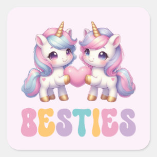 Sticker Carré Unicorne Besties Meilleurs Amis Pour Toujours