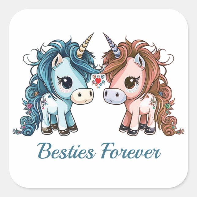Sticker Carré Unicorne Besties pour toujours (Devant)