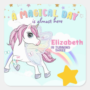 Sticker Carré Unicorne colorée arc-en-ciel mignon rose magique