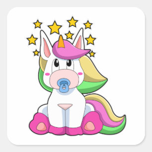 Sticker Carré Unicorne comme bébé avec Pacificateur