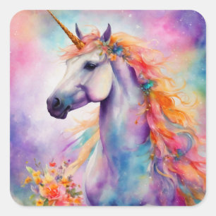 Sticker Carré Unicorne couleur Pastel