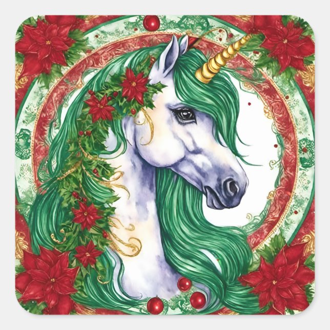Sticker Carré Unicorne de Noël (Devant)