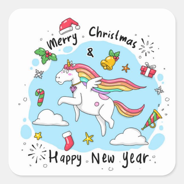 Sticker Carré Unicorne de Noël (Devant)