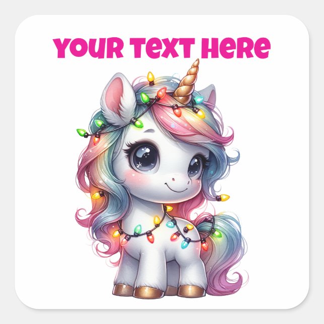 Sticker Carré Unicorne de Noël personnalisé (Devant)