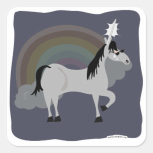 Sticker Carré Unicorne drôle triste Emo seule