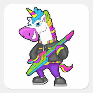 Sticker Carré Unicorne en tant que musicien avec guitare
