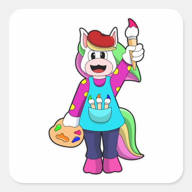 Sticker Carré Unicorne en tant que peintre (Devant)