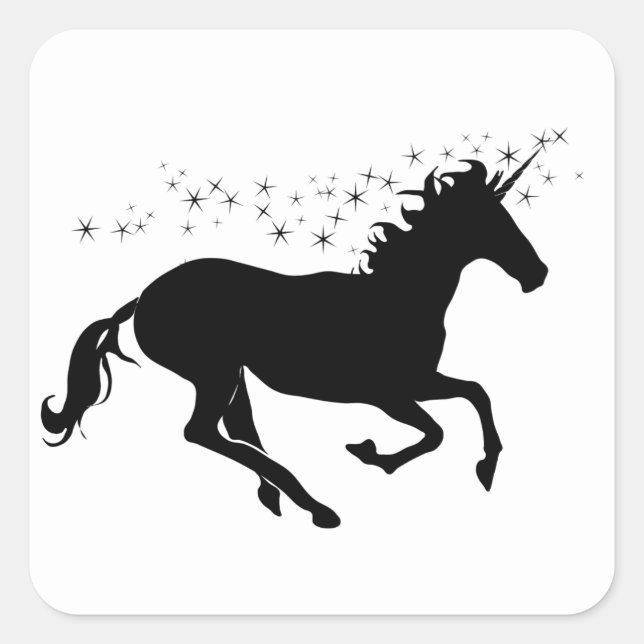 Sticker Carré Unicorne magique Silhouette Elegant noir sur blanc (Devant)