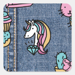 Sticker Carré unicorne patchs denim