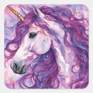 Sticker Carré Unicorne Purple Mane