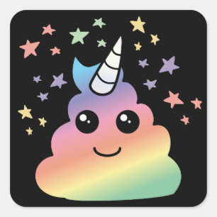 Sticker Carré Unicorne Rainbow Poop Emoji Kawaii