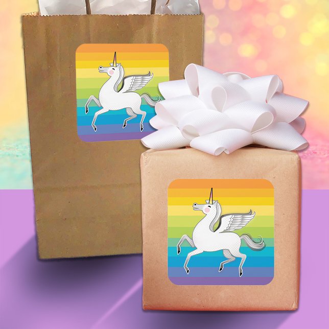 Sticker Carré Unicorne Rainbow Stripes (Créateur téléchargé)