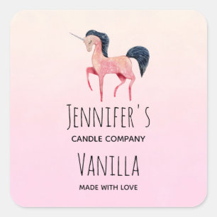 Sticker Carré Unicorne rose avec Black Mane Candle Business