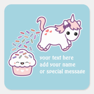 Sticker Carré Unicorne rose caca