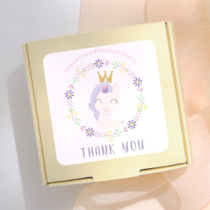 Sticker Carré Unicorne rose magique Princesse Merci d'annivers