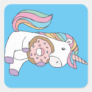 Sticker Carré Unicornes affamées Unicorne colorée Art mignon
