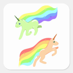 Sticker Carré Unicornes arc-en-ciel