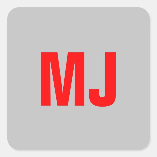 Sticker Carré Unique en tendance gris rouge gras monogramme nom  (Devant)