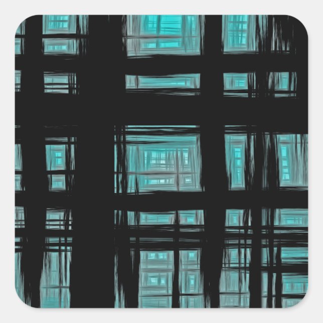 Sticker Carré Unique Style Abstrait Noir Turquoise Plaid (Devant)